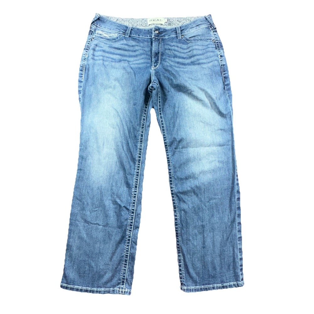 Ariat REAL Denim Straight Jeans Womens Fit 40x32 Riding Mid Rise Rainstorm Blue